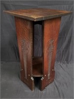 Vintage Mission-style carved wood pedestal