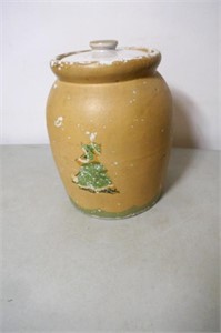 Stoneware Crock With Lid 9"Tx7"D