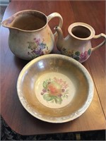 LOT OF 3 ANTIQUE BOWLS AND PITCHERS- SOME NICKS