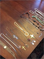 LOT OF COSTUME JEWELRY NECKLACES- 1 IS STERLING