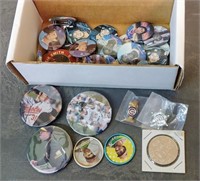 LOT OF BASEBALL PINS, BUTTONS, COINS, DISCS