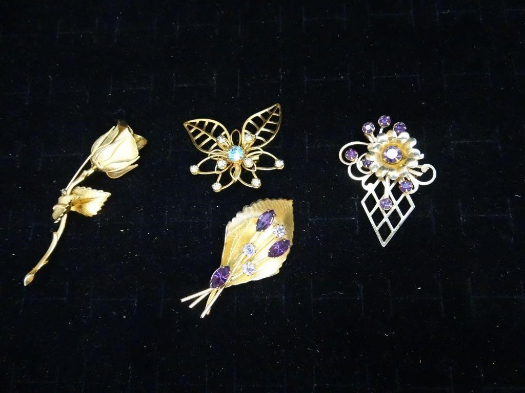 Vintage Colored Stone Gold Tone Brooches