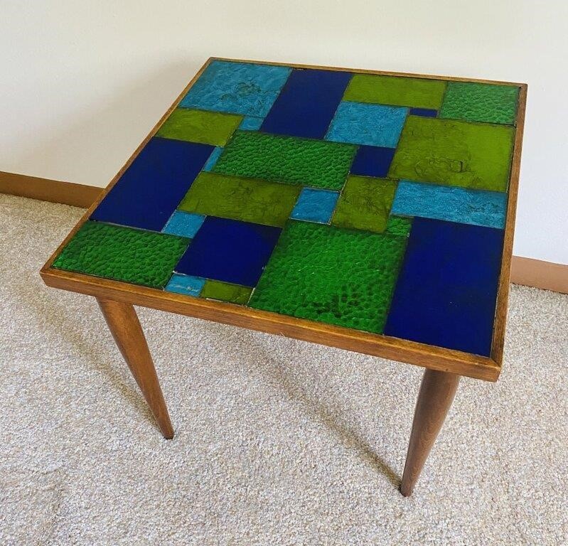 Art Deco Stained Glass Top Side Table