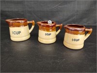 3 Stoneware Measuring Cups: 1 cup, 3/4 cup, 1/2 cu