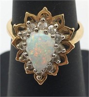 14k Gold, 1/3ct Diamond & Opal Ring