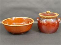 Hull Pottery Co Brown Glaze Bowl, Lidded Pot