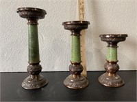 Vintage Faux Marble and Brass Candle Holders