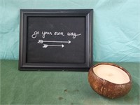 12x10 go your own way sign, unused coconut candle