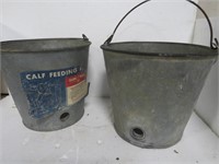 2 Galvanized Calf Milk Buckets