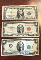 1935 Blue Seal $1 Bill, 1953 Red Seal $2 Bill,