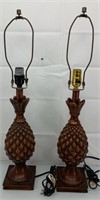 Pair of resin pineapple lamps 26"