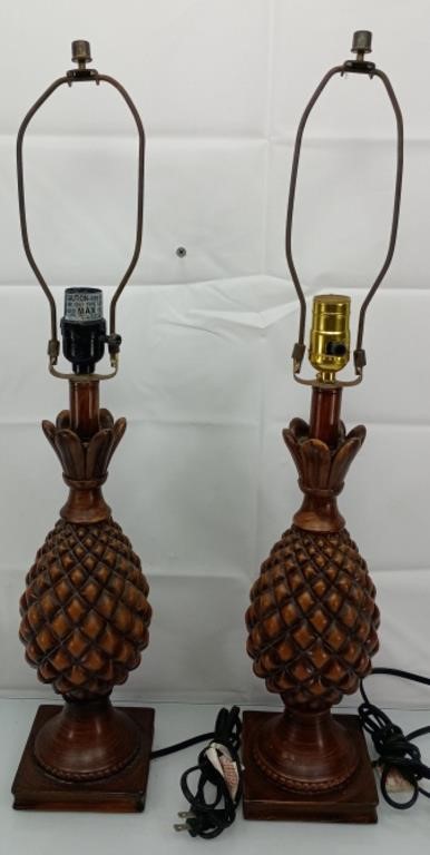 Pair of resin pineapple lamps 26"