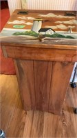 Wooden Trash Bin With Painted Lighthouse Setting