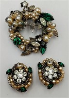 Emerald Green, Rhinestone, Faux Pearl Wreath Set