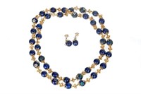 18K GOLD LAPIS LAZULI NECKLACE AND EARRINGS, 210g