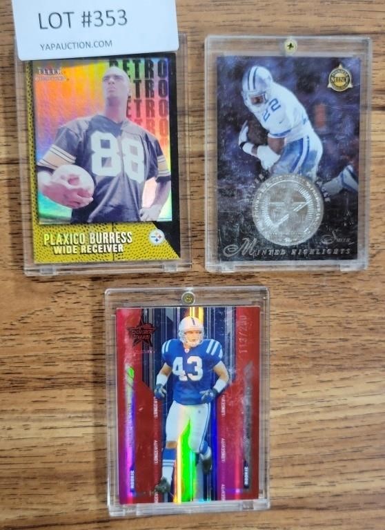 3 FOOTBALL TRADING CARDS IN HARD PLASTIC CASES