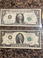 Scarce Barr note and 1976 bicentennial $2 note