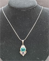 Sterling Silver Multi Colour Pendant With Chain