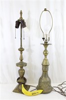 2 Vintage Mid-East Brass Table Lamps