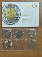 2017 Cdn $2 - 5 Coin Vimmy Ridge 100th Anniv