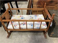 WOODEN DOLL CRADLE WITH CUSHION