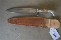 KNIFE WITH ALUMINIUM & ANTLER HANDLE AND LEATHER