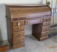 Modern Oak Finish Roll-top Desk