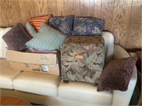 9 pillows and footstool