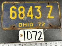 1972 Blue & Yellow Ohio License Plate