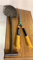 Shovel and fiskars hedge trimmers