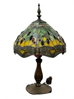 Tiffany Style Stained Glass Table Lamp w/ Jewels