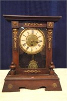 Mahogany and Brass Mantle Clock w/ Glass Door and