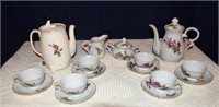 Rose Teapot, Sugar and Creamer, 6 Tea Cups