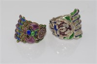 Two vintage Chinese silver and enamel rings