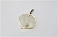 Small pearl set shell pendant with white gold bale