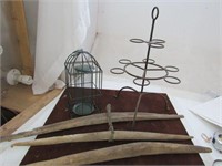 3) Primitive Wood Hanging Trees Metal Rack