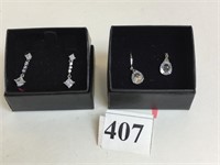 PIERCED EARRINGS CZ CENTER STONES 2 PAIRS IN BOX