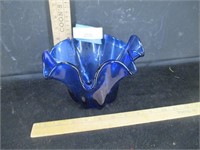 Cobalt Blue Ruffle Top Glass Vase