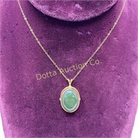 14K YELLOW GOLD NECKLACE JADE PENDANT: