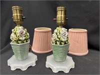 Set of 2 Porcelain Capodimonte Small Floral Lamps