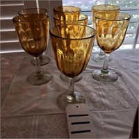 SET OF 7 HAND BLOWN AMBER WATER GLASSES