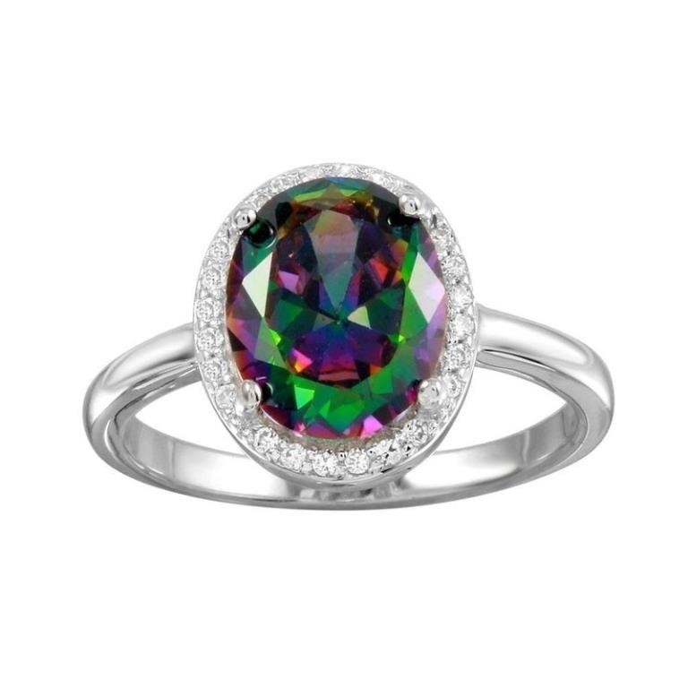 Sterling Silver Oval Halo Mystic Topaz Ring