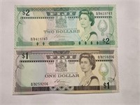 Fiji $1&2 Same Signatu. 1980s Q.Elizabeth AUNC.Fj5