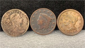 (3) Large Cents Type Set: 1803 Draped Bust Small