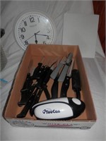 Tray of Kitchen Utensils-white wall clock