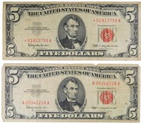 1963 $5 Bank Note - Red Seal (2), Star Note