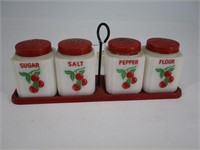 Lot of 4 Milk Glass Spice Containers With Stand