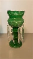 Antique Victorian Green Glass Mantle Lustre 14"