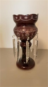 Antique Victorian Glass Mantle Lustre Amethyst 14"