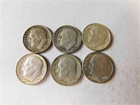 6 Liberty dimes 1960's